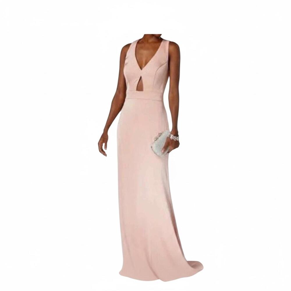 BA Nites Blush Crisscross Back Diamond Cutout Full Length Evening Gown NWT 6